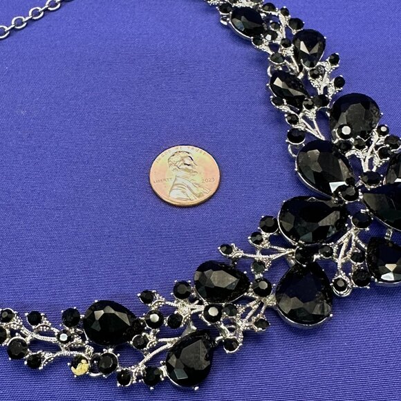 Christina Collection Black Crystal Statement Necklace - Picture 8 of 9